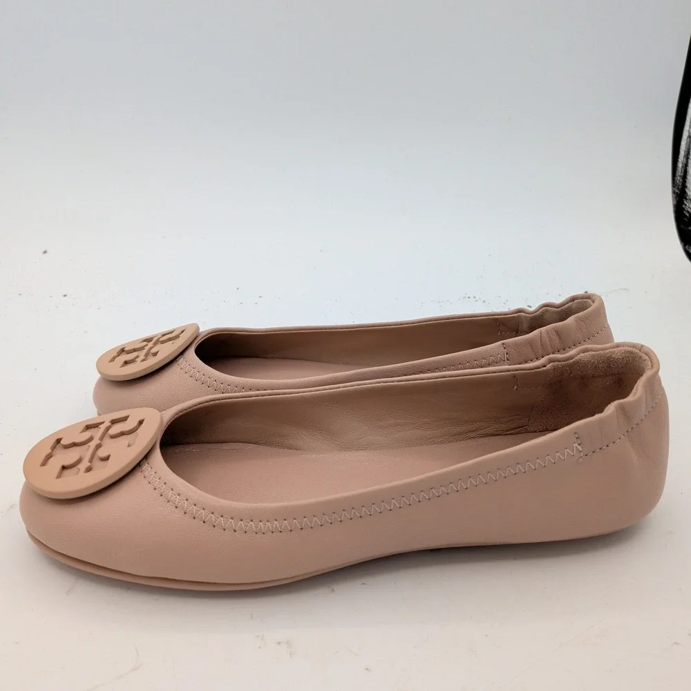 Tory Burch Minnie Travel Ballet Flats Goan Sand Leather Logo 51158251 Womens 5